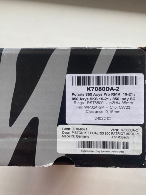 Поршни Wossner комплект 2шт для Polaris 850 K7080DA-2